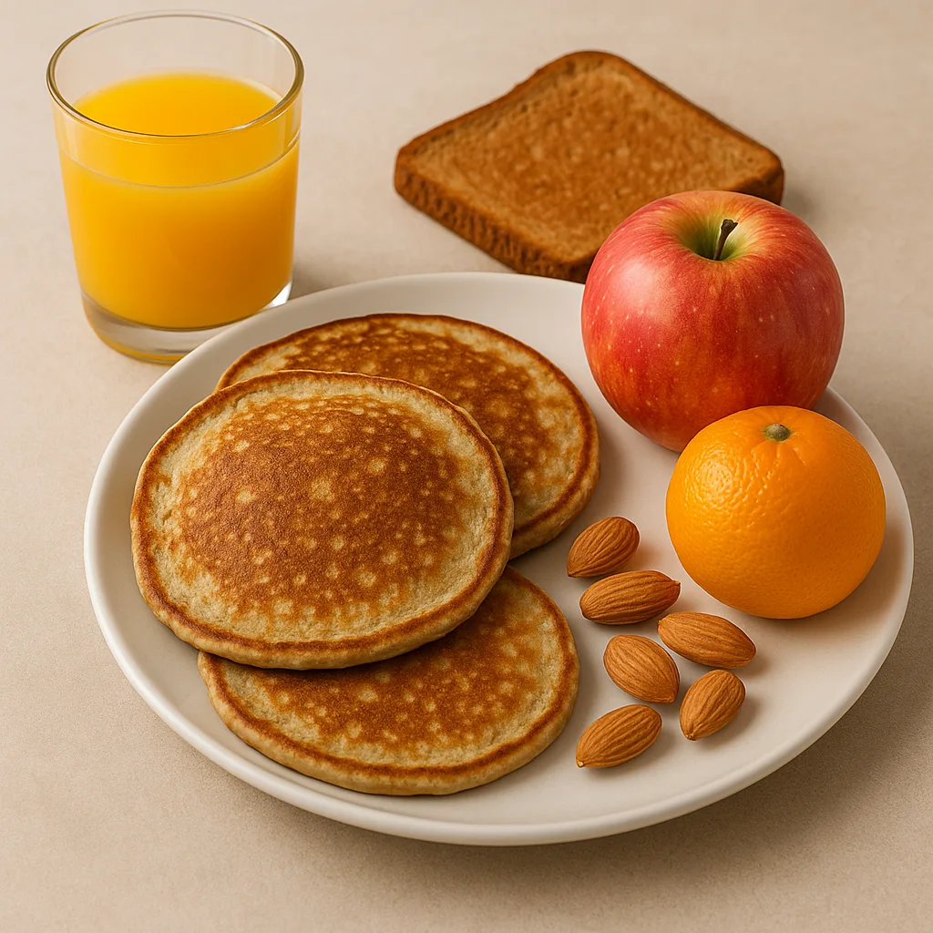 crêpes protéinées clean avec fruits et jus petit déjeuner équilibré