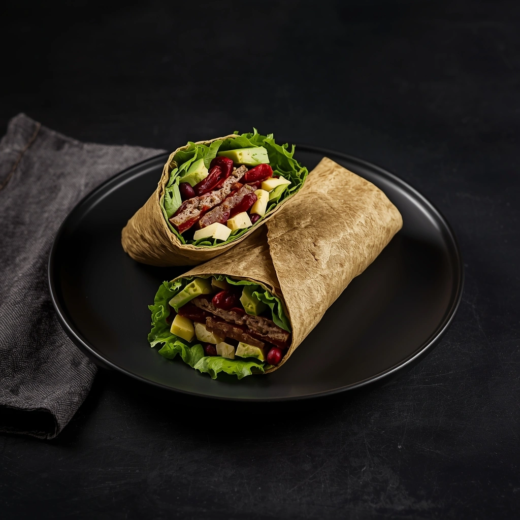 Wrap vegan apportant environ 60 g de protéines, à base de légumineuses et légumes, repas Alpha TestoAlpha