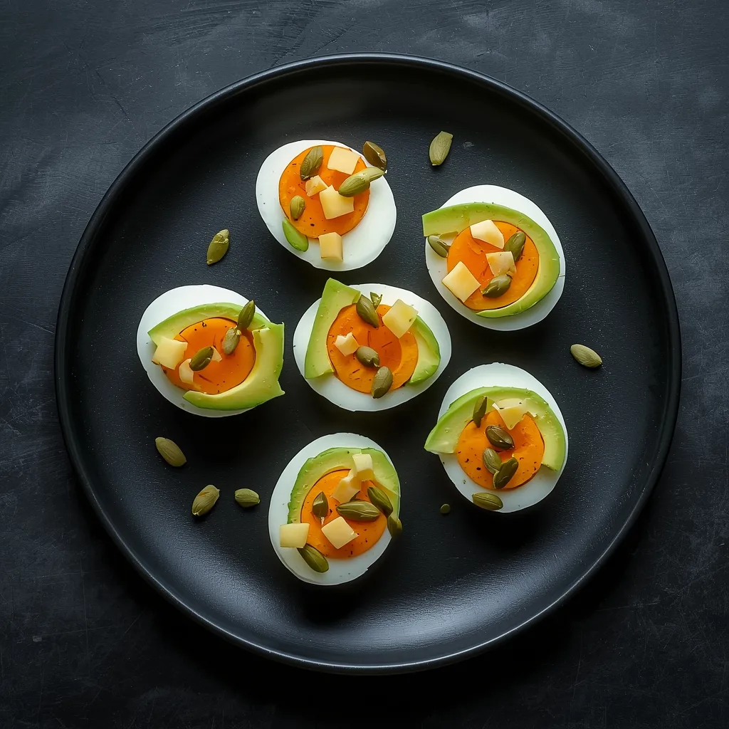 Œufs garnis d’avocat et de fromage dans un repas simple et nutritif