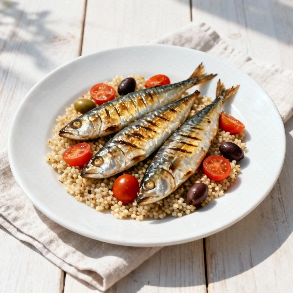 Sardines méditerranéennes avec quinoa et tomates cerises dans un dîner riche en oméga-3