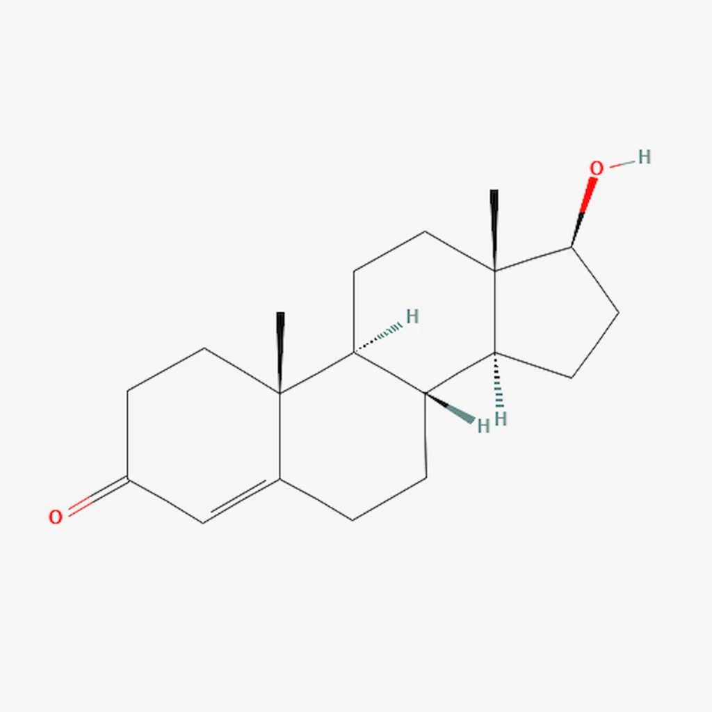 Structure chimique 2D de la testostérone, hormone androgène masculine principale